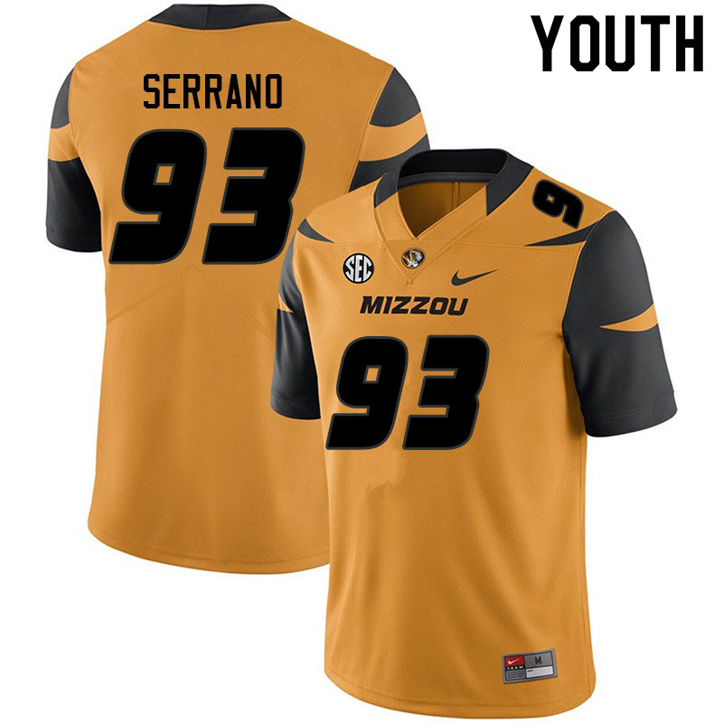 Youth #93 Andrew Serrano Missouri Tigers College Football Jerseys Sale-Yellow